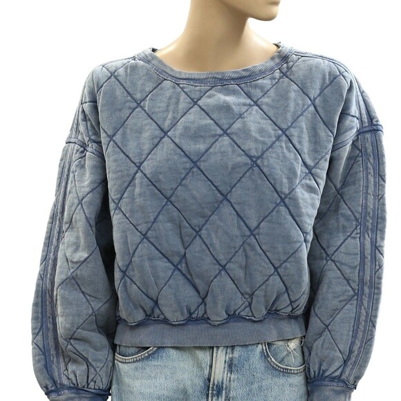 Free People We The Free Mirage Pullover Sweatshirt Top Diamond Quilted XL 284531 - Picture 7 of 10